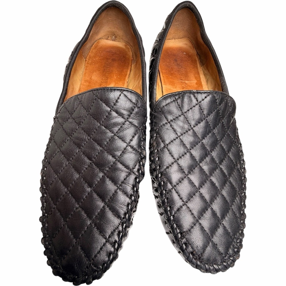 Robert Zur Quilted Black Leather Driver Loafers Womens Size 11‎